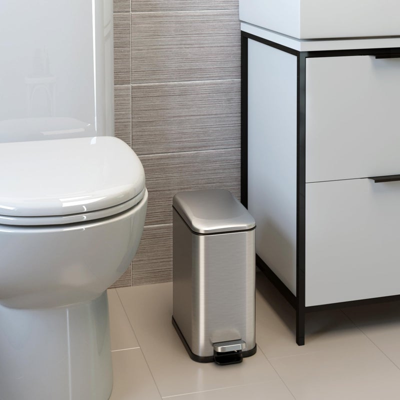 iTouchless SoftStep 1.3 Gallon Slim Bathroom Step Trash Can with Odor Filter & Removable Inner Bucket, Stainless Steel, 5 Liter Garbage Bin for Bathroom, Bedroom, Business, Home Office Cubicle - Image 2